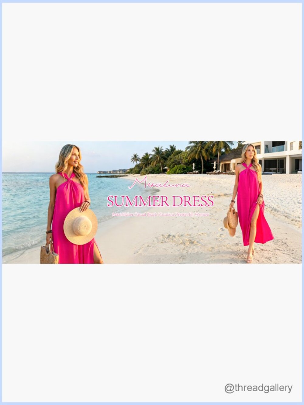 Sleeveless Halter Maxi Dress Side Slit Vacation Beach Casual Flowy - Picture 7 of 7